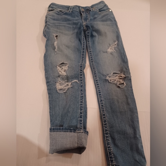 True Religion low rise thick stitch budah section capris distressed sz 26 - Picture 3 of 7